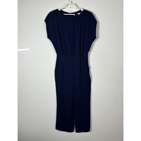 DVF Jumpsuit Womens 6 Navy Blue Triacetate Blend Solid Short Sleeve - Picture 1 of 14